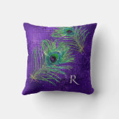 パープル金ゴールドガーリーグリッターモダン孔雀の羽根 クッション (裏面)