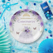 パープル金ゴールドキンセアニェラドレス誕生日蝶 ペーパープレート (パーティー)