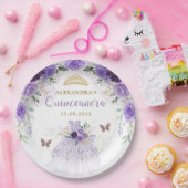 パープル金ゴールドキンセアニェラドレス誕生日蝶 ペーパープレート (パーティー)