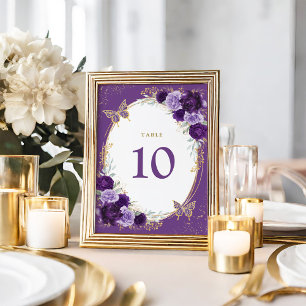 パープル金ゴールドキンセアニェラフローラバタフライ誕生日 テーブルナンバー