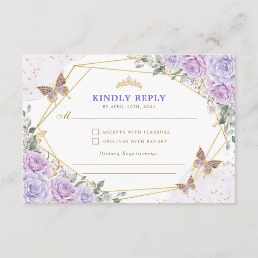 パープル金ゴールドキンセアニェラミクリン15アノスRSVP エンクロージャーカード (正面)