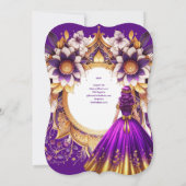 パープル金ゴールドキンセアニラドレスプリンセススウィート16 招待状 (裏面)