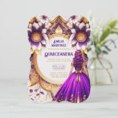 パープル金ゴールドキンセアニラドレスプリンセススウィート16 招待状 (スタンド正面)