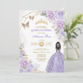 パープル金ゴールドキンセアニラブラウンスキンバタフライパーティー 招待状 (スタンド正面)