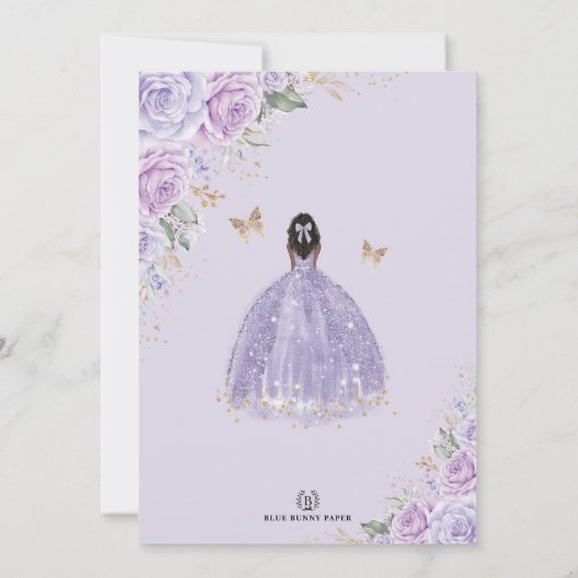 パープル金ゴールドキンセアニラブラウンスキンバタフライパーティー 招待状 (裏面)