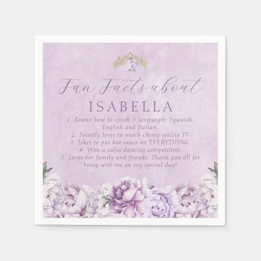 パープル金ゴールドクインセアニラパーティーおもしろいファクトナプキンス スタンダードカクテルナプキン (正面)