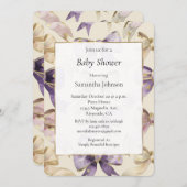 パープル金ゴールドクリーム弓ベビーシャワー 招待状 (正面/裏面)