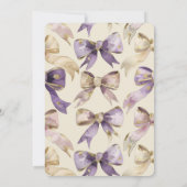 パープル金ゴールドクリーム弓ベビーシャワー 招待状 (裏面)