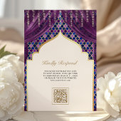パープル金ゴールドクローバーQRコードシーク結婚ズ 招待状