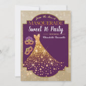 パープル金ゴールドグラムスウィート16誕生日招待状 招待状 (正面)