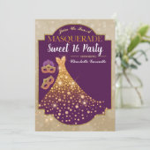 パープル金ゴールドグラムスウィート16誕生日招待状 招待状 (スタンド正面)
