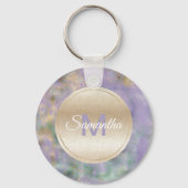 パープル金ゴールドグラムティール（緑がかった色）抽象芸術モノグラム キーホルダー (正面)