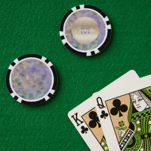 パープル金ゴールドグラムティール(緑がかった色)抽象芸術モノグラム ポーカーチップ