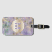 パープル金ゴールドグラムティール（緑がかった色）抽象芸術モノグラム ラゲッジタグ (正面横)