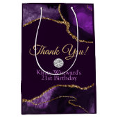 パープル金ゴールドグリッターアゲート誕生日サンキュー ミディアムペーパーバッグ (正面)