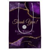 パープル金ゴールドグリッターアゲート誕生日サンキュー ミディアムペーパーバッグ (裏面)