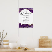 パープル金ゴールドグリッターアゲ結婚ートのウェルカムサイン ポスター (キッチン)