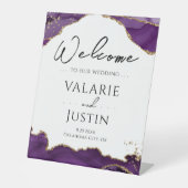 パープル金ゴールドグリッターアゲ結婚ートのウェルカムサイン 台座サイン (正面)