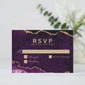 パープル金ゴールドグリッターアゲ結婚ート 出欠カード (スタンド正面)