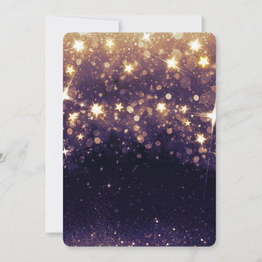 パープル金ゴールドグリッターアンダーザスターズパーティー 招待状 (裏面)