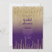 パープル金ゴールドグリッターグラデーションドリップスクリップブライダルシャワー 招待状 (正面)