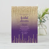 パープル金ゴールドグリッターグラデーションドリップスクリップブライダルシャワー 招待状 (スタンド正面)
