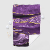 パープル金ゴールドグリッターゴルフタオル付き名前をカスタムする ゴルフタオル (インサイチュ)