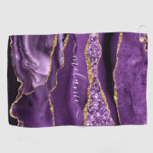 パープル金ゴールドグリッターゴルフタオル付き名前をカスタムする ゴルフタオル (横)