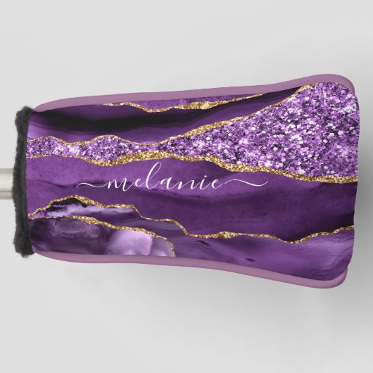 パープル金ゴールドグリッターゴルフヘッドカバー名前をカスタムする ゴルフヘッドカバー (正面)