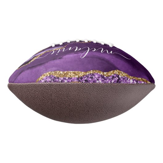 パープル金ゴールドグリッターサッカーと名前をカスタムする アメリカンフットボール (回転90)