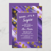 パープル金ゴールドグリッターサプライズ誕生日パーティー 招待状 (正面/裏面)
