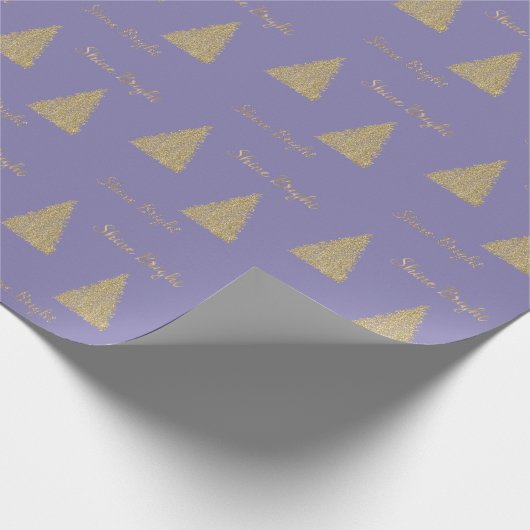 パープル金ゴールドグリッターシャインクリスマスツリー ラッピングペーパー (角)