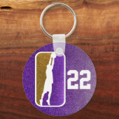 パープル金ゴールドグリッタースクールバスケットチームスポーツ キーホルダー (正面)