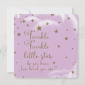 パープル金ゴールドグリッタースターズガールベビーシャワー 招待状 (裏面)