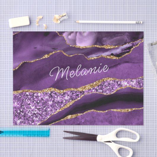 パープル金ゴールドグリッターティッシュペーパーと名前をカスタムする 薄葉紙 (クラフト)