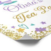 パープル金ゴールドグリッターティーパーティーウェルカムサイン ポスター (角)