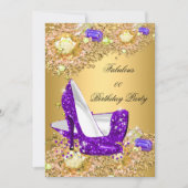 パープル金ゴールドグリッターハイヒール素晴らしいパーティー 招待状 (正面)