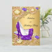 パープル金ゴールドグリッターハイヒール素晴らしいパーティー 招待状 (スタンド正面)