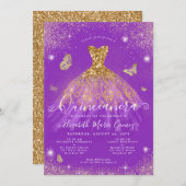 パープル金ゴールドグリッターバタフライガウンキンセアニェラ 招待状 (正面/裏面)