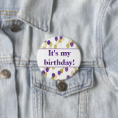 パープル金ゴールドグリッターバルーン私の誕生日 缶バッジ (インサイチュ)