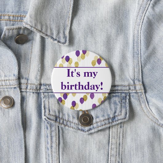 パープル金ゴールドグリッターバルーン私の誕生日 缶バッジ (インサイチュ)