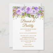 パープル金ゴールドグリッターフローラバラブランチアンドバブリー 招待状 (正面)