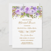 パープル金ゴールドグリッターフローラバラリハーサルディナー 招待状 (正面)