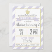 パープル金ゴールドグリッタープリンセス誕生日招待状 招待状 (正面)