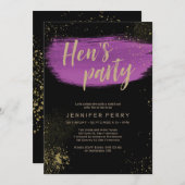 パープル金ゴールドグリッターヘンズパーティの招待状 招待状 (正面/裏面)