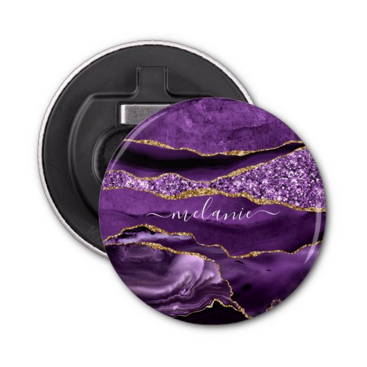 パープル金ゴールドグリッターボトルオープナー(名前をカスタムする付き) 栓抜き (正面)