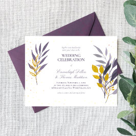 パープル金ゴールドグリッターボ結婚タニカル 招待状