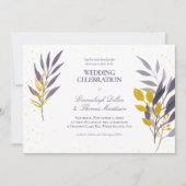 パープル金ゴールドグリッターボ結婚タニカル 招待状 (正面)