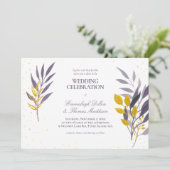 パープル金ゴールドグリッターボ結婚タニカル 招待状 (スタンド正面)