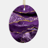 パープル金ゴールドグリッターマーブルオーナメント名前をカスタムする セラミックオーナメント (右)